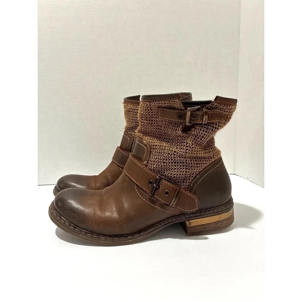 SUNDANCE| Womens Bound For Glory Brown Leather Ankle Buckle boho Boots size 38